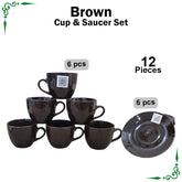 Brown Cup and Saucer Set for Tea and Coffee 12pcs Set