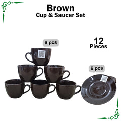Brown Cup and Saucer Set for Tea and Coffee 12pcs Set