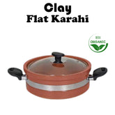 Clay Flat Glazed Karahi with (Glass Lid)
