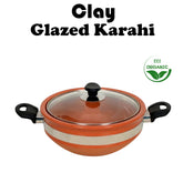 Clay Glazed Karahi with (Glass Lid)