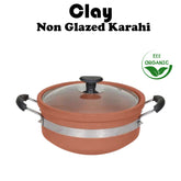 Clay Non-Glazed Karahi with (Glass Lid)