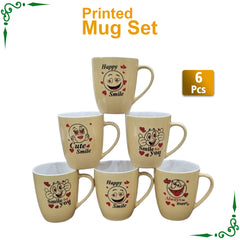 New Smile Printed Yellow Mugs for Juice Tea and Coffee- 6pcs Set