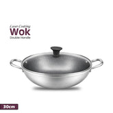 Laser Coating Dobule Handle Wok (with Glass Lid)