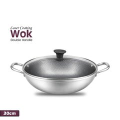 Laser Coating Dobule Handle Wok (with Glass Lid)