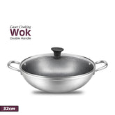 Laser Coating Dobule Handle Wok (with Glass Lid)