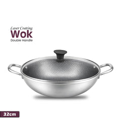 Laser Coating Dobule Handle Wok (with Glass Lid)