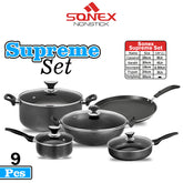 Sonex Non Stick Supreme Set with Glass Lids- 9Pcs