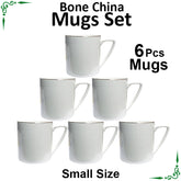 New White Golden Line Bone China Mugs Set (Small 300ml)- 6pcs Set
