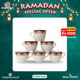 Red Border Printed Cup Set 6pcs
