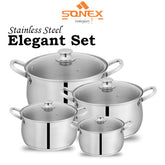 Sonex Stainless Steel Elegant Set 8Pcs Set with Glass Lid
