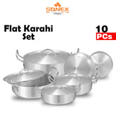 Sonex Metal Finish Flat Karahi Set- 10PCs Set
