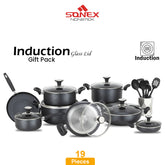 Sonex Nonstick Induction Gift Pack with (Glass Lid) - 19pcs Set