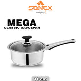 Sonex Mega Classic Saucepan (Stainless Steel)- Size(16,18,20cm)