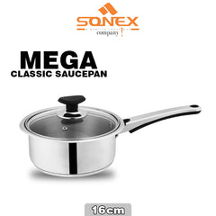Sonex Mega Classic Saucepan (Stainless Steel)- Size(16,18,20cm)