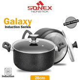 Sonex Non Stick Galaxy Casserole Induction Series with Glass Lid (28cm)- Handi for Electric Stove (Marble Coated)