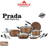 Sonex Prada Non Stick Gift Pack with Glass Lid (Marble Coating)- 17PCs