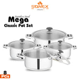 Sonex Stainless Steel Mega Classic Pot Set with (Glass Lid) - 8pcs Set
