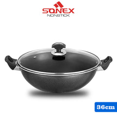 Sonex GL Cooking Wok/کڑاہی with (Glass Lid)- Size (27,30,32,36,40cm)
