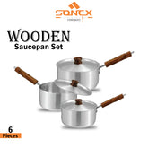 Sonex Metal Finish Saucepan Set (Wooden Handle)
