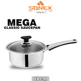 Sonex Mega Classic Saucepan (Stainless Steel)- Size(16,18,20cm)