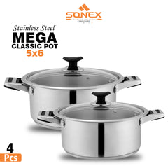 Sonex Stainless Steel Mega Classic Pot Set with (Glass Lid) - 8pcs Set