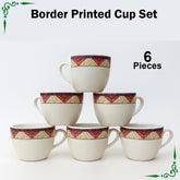 Red Border Printed Cup Set 6Pcs