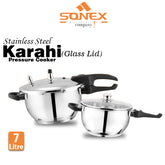 Sonex Stainless Steel Karahi Pressure Cooker with (Glass Lid)- Size 5,7Litre