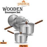 Sonex Metal Finish Saucepan Set 4x6 (Wooden Handle)