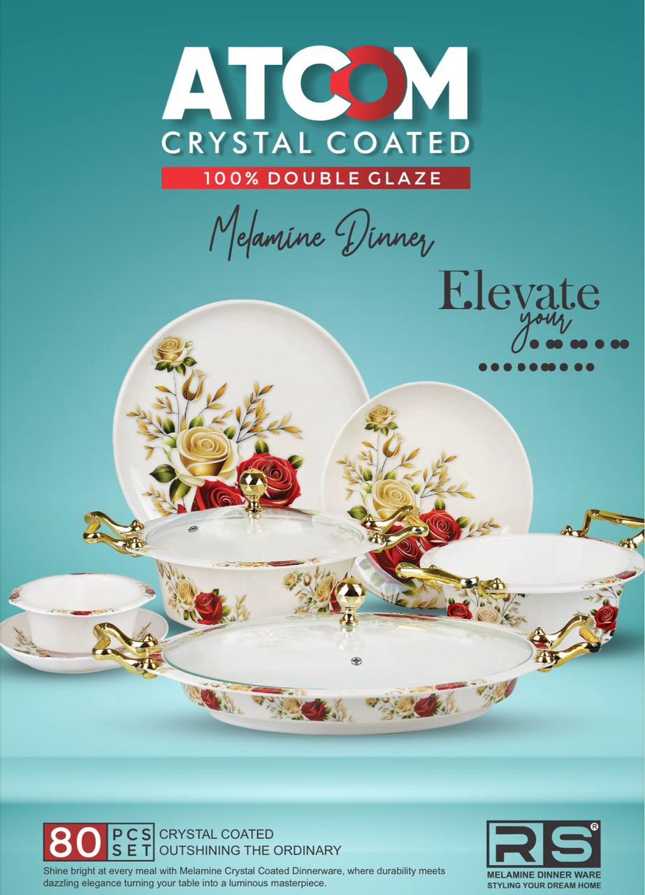 Atcom Crystal Coated Melamine Dinner Set Design #8 - 80pcs
