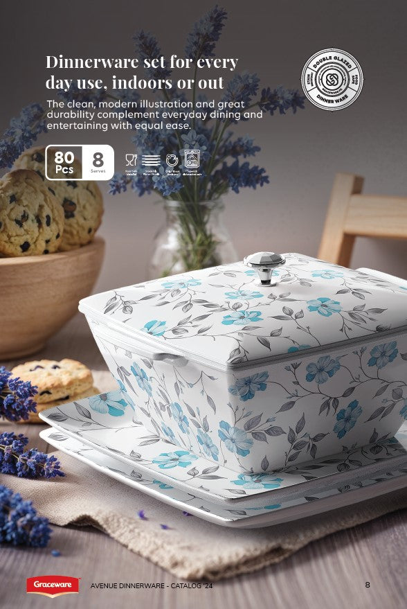Graceware Double Glazed Avenue Melamine Dinner Set #1 - 80pcs Set