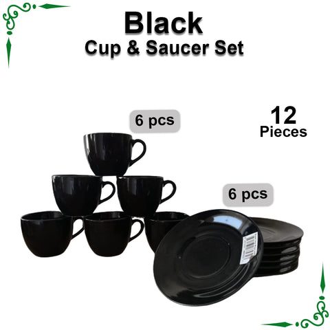 Black Super Cup and Saucer Set for Tea and Coffee-12pcs Set