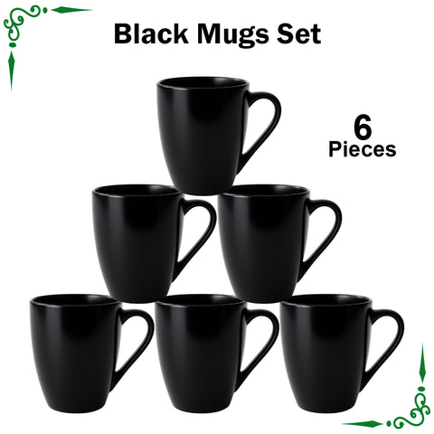 Black Mugs Set for Tea and Coffee- 6pcs Set