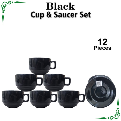 Black Super Lemp Cup and Saucer Set for Tea and Coffee 12pcs Set