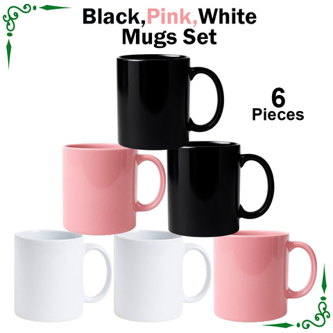 Black & Pink & White Mug Set 6Pcs
