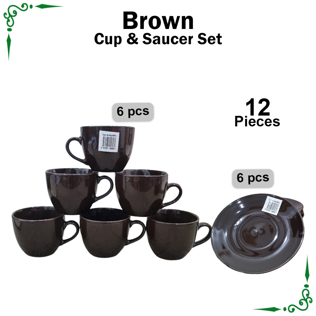 Brown Cup and Saucer Set for Tea and Coffee 12pcs Set