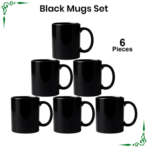 Black Mugs Set for Tea and Coffee- 6pcs Set