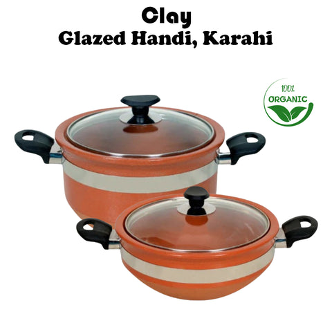 Clay Glazed Handi & Karahi Set with (Glass Lid)