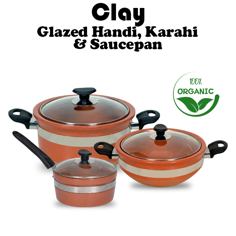 Clay Glazed Handi, Karahi & Saucepan Set