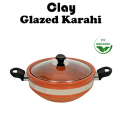 Clay Glazed Karahi with (Glass Lid)