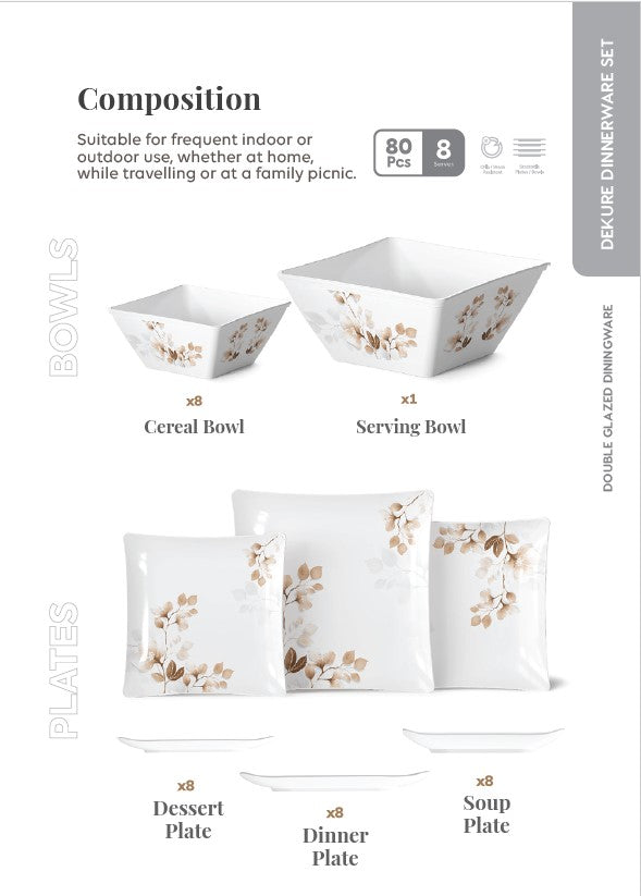Graceware Double Glazed Dekure Melamine Dinner Set Design #7 - 80pcs Set
