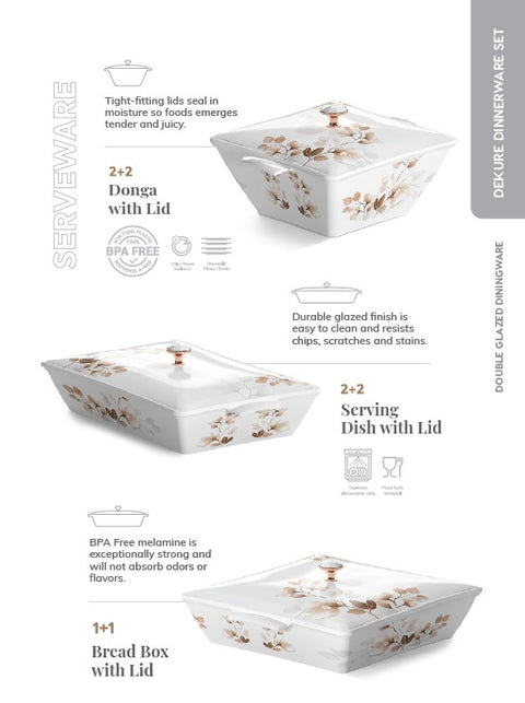 Graceware Double Glazed Dekure Melamine Dinner Set Design #6 - 80pcs Set