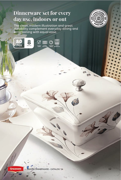 Graceware Double Glazed Dekure Melamine Dinner Set Design #4 - 80pcs Set