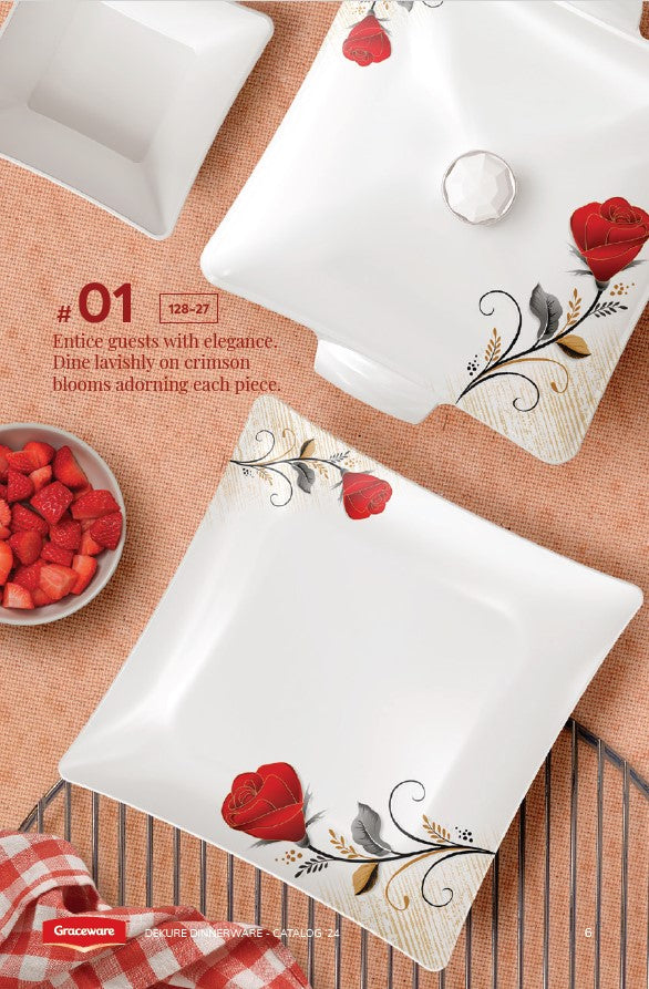 Graceware Double Glazed Dekure Melamine Dinner Set Design #1 - 80pcs Set