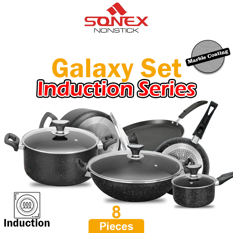 Sonex Induction Series Non Stick Set (Marble Coating)-8Pcs Set