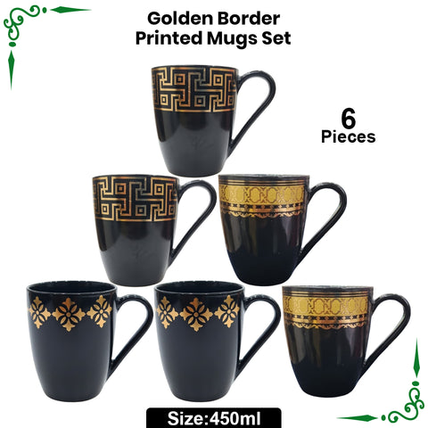 Unique Golden Borders Mix Mugs Set-6pcs 450ml(Big Size)