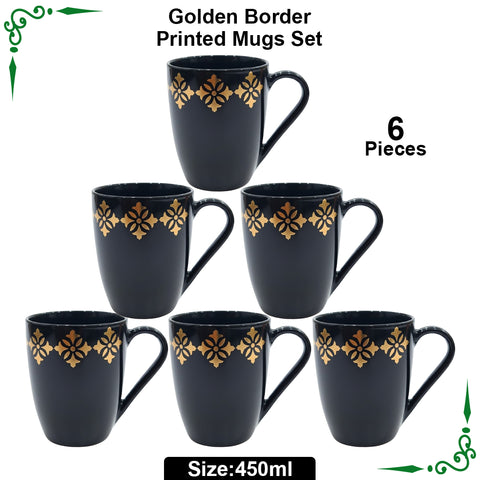 Golden Border Printed Mugs Set for Juice, Tea and Coffee-450ml(Big Size)