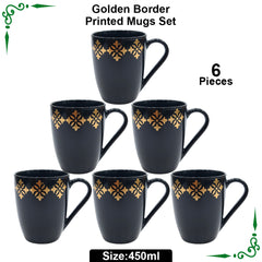 Golden Border Printed Mugs Set for Juice, Tea and Coffee-450ml(Big Size)