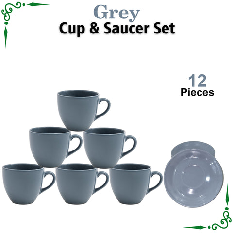 Grey Cup and Saucer Set for Tea and Coffee 12pcs Set