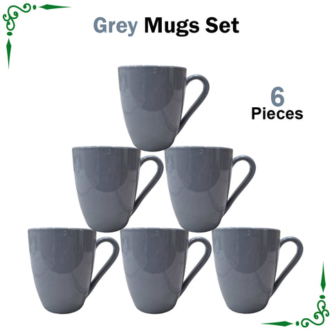 Grey Mugs Set for Tea and Coffee- 6pcs Set