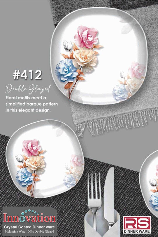 Innovation Crystal Coated Melamine Dinner Set Design #412 - 72pcs